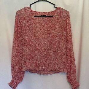 Express Sheer Paisley Print Blouse Women’s Medium Pink & White Long Sleeve Boho